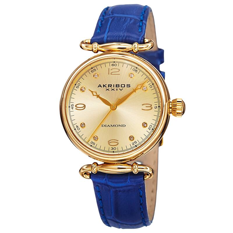 Akribos XXIV Women's Quartz Diamond Leather Blue Strap Watch