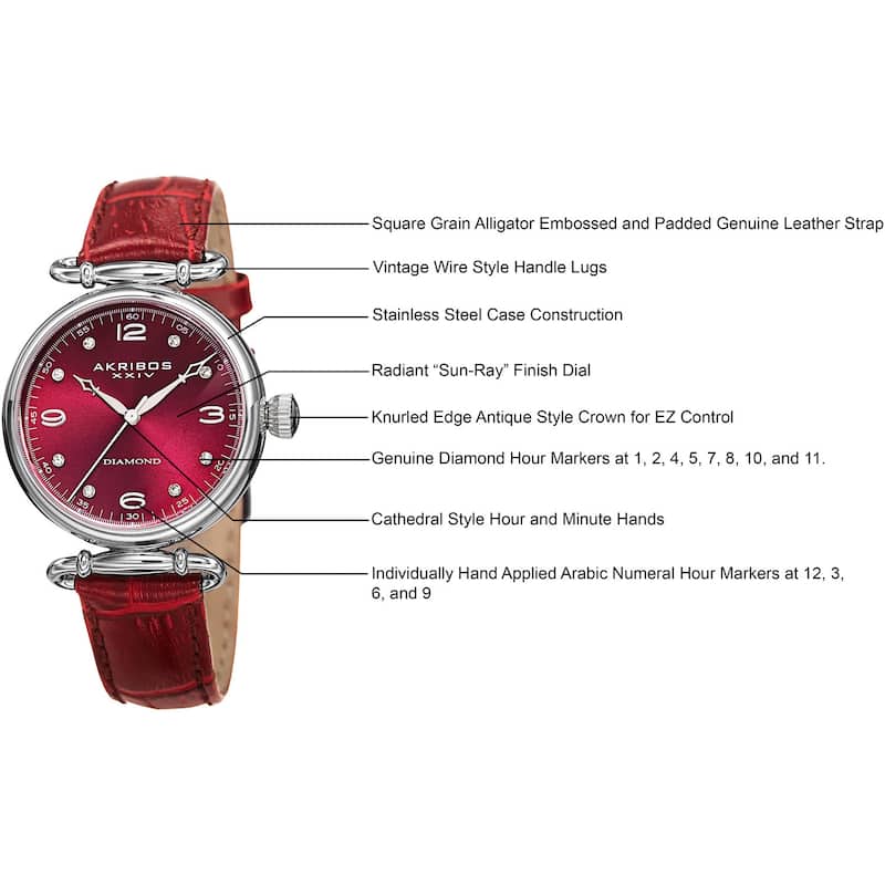 Akribos XXIV Women's Quartz Diamond Leather Strap Watch - PURPLE