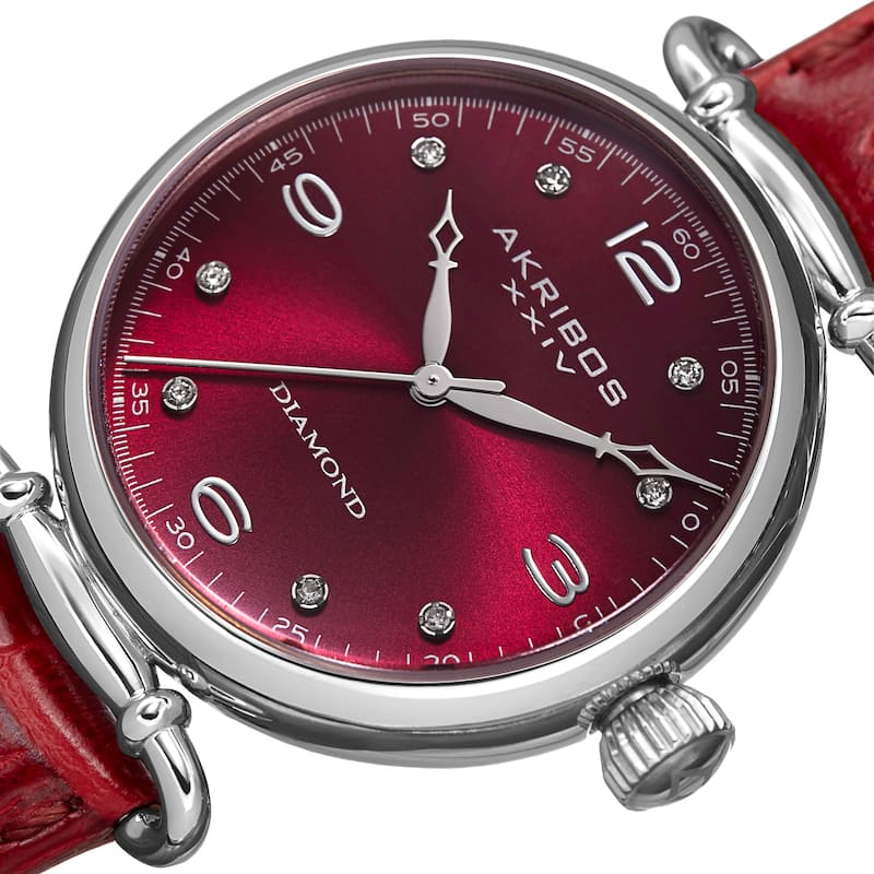 Akribos XXIV Women's Quartz Diamond Leather Strap Watch - PURPLE