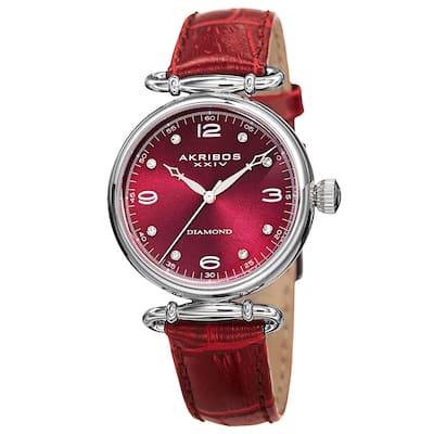 Akribos XXIV Women's Quartz Diamond Leather Strap Watch - PURPLE
