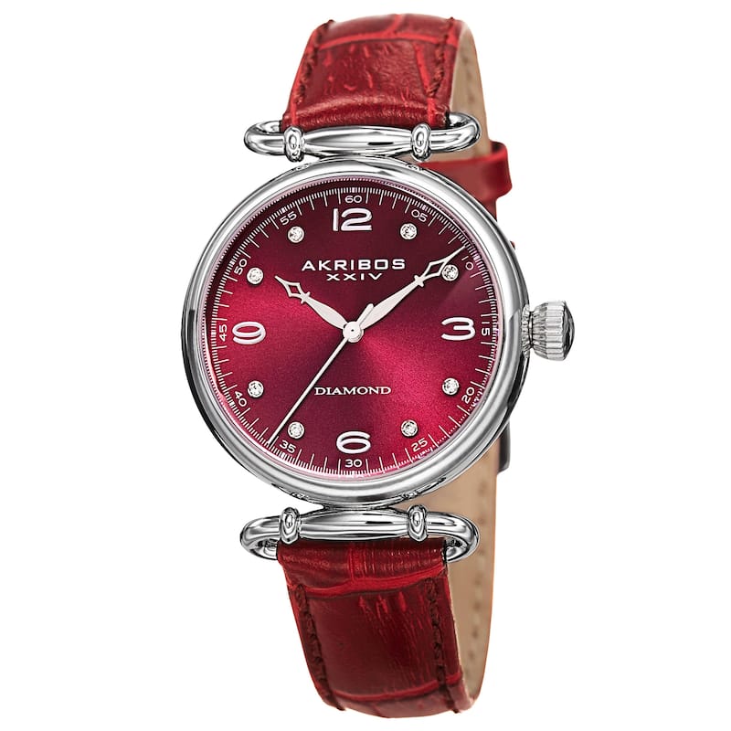 Akribos XXIV Women's Quartz Diamond Leather Strap Watch - PURPLE