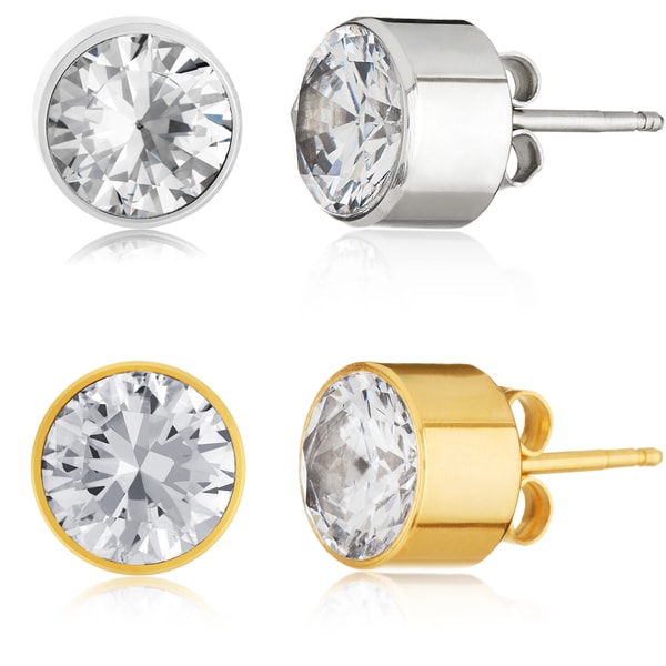 Women S Stainless Steel Bezeled 8mm Cubic Zirconia Stud Women X27 S Stainless Steel Bezeled 8mm Cubic Zirconia Stud Earrings