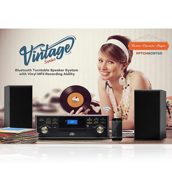 Vintage Classic Bluetooth Turntable W/ 2 Speakers System Vinyl/MP3 Recording 