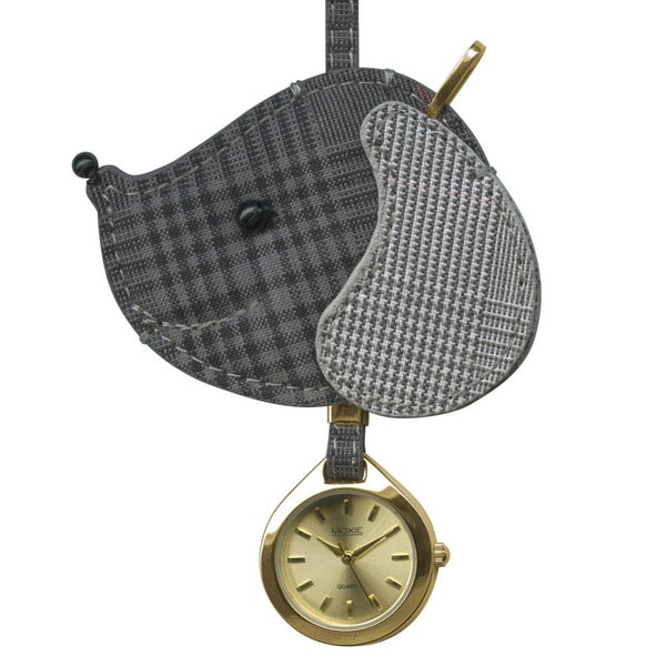 Dakota Women's Moxie Grey Plaid Dog Hanging Purse Charm Clock