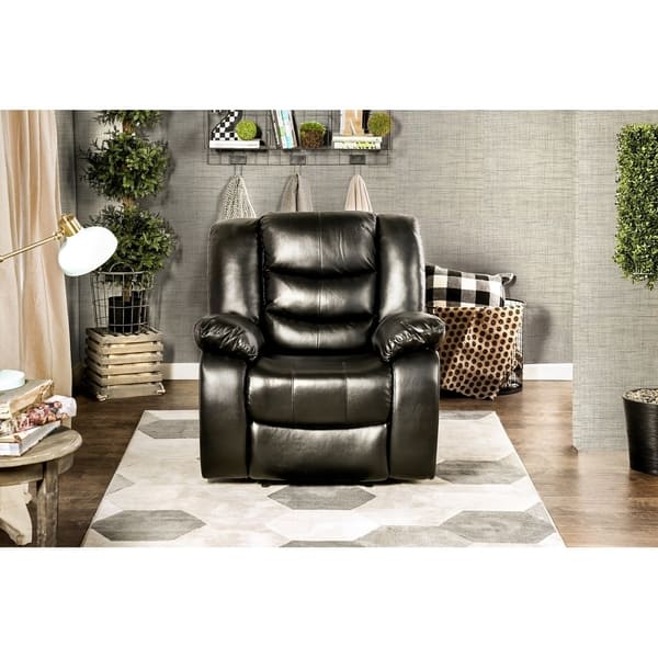 Shop Furniture Of America Hopp Transitional Faux Leather Plush Recliner On Sale Overstock 10737234 Black