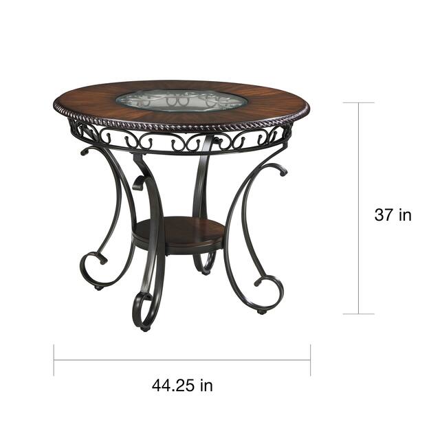 Glambrey Brown Round Counter Height Table with Glass Insert