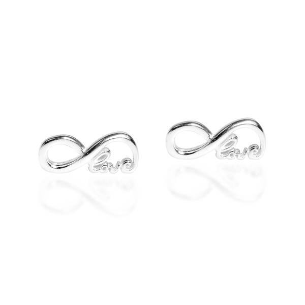 in silver metal endless love Infinity love earrings heart