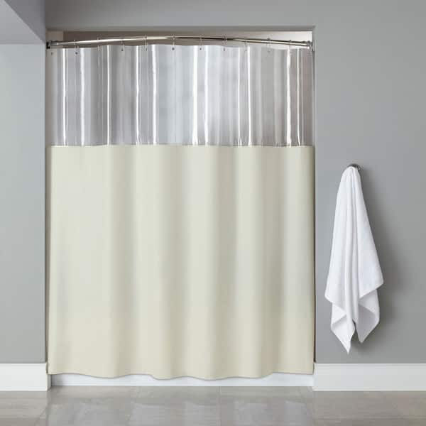 No Hooks Required Slub Textured Shower Curtain with Snap-in