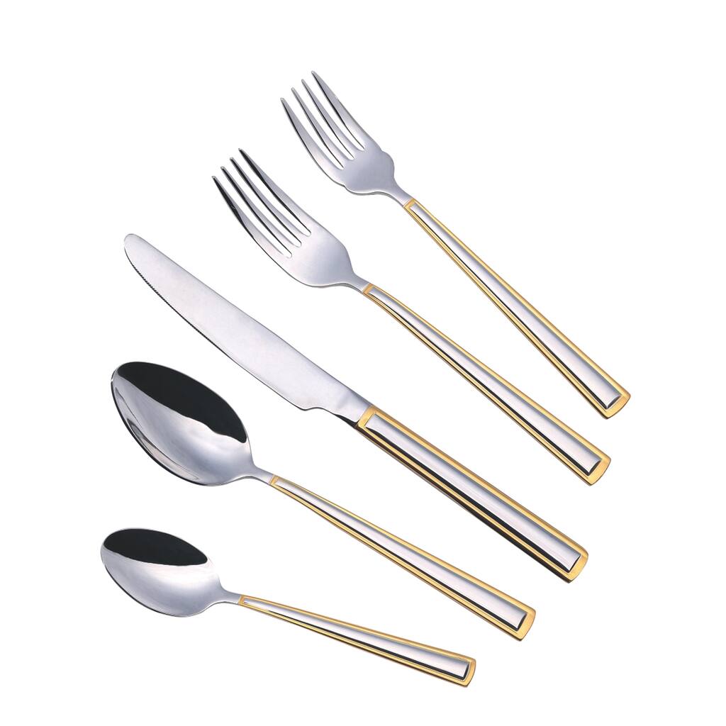 Clara Design 20-piece 18/10 Flatware Set Service with Mirror and Gold Finish