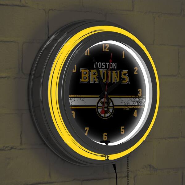 Shop Nhl Chrome Double Rung Neon Clock Boston Bruins Yellow