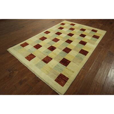 H5805 Gabbeh Multicolor Checked Design Hand-knotted Wool Lori Buft Rug (5' x 8')