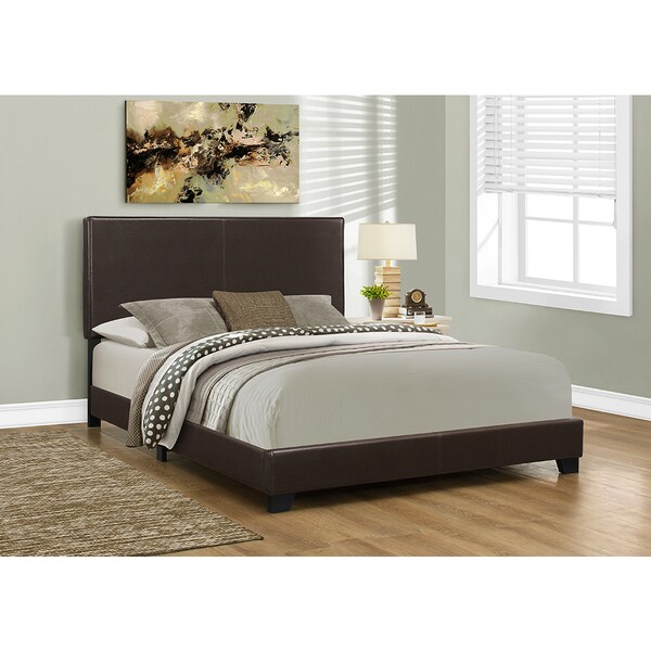 Queen Size Dark Brown Leather-look Fabric Bed