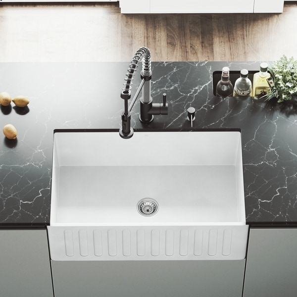 VIGO White 30-inch Matte Stone Farmhouse Kitchen Sink