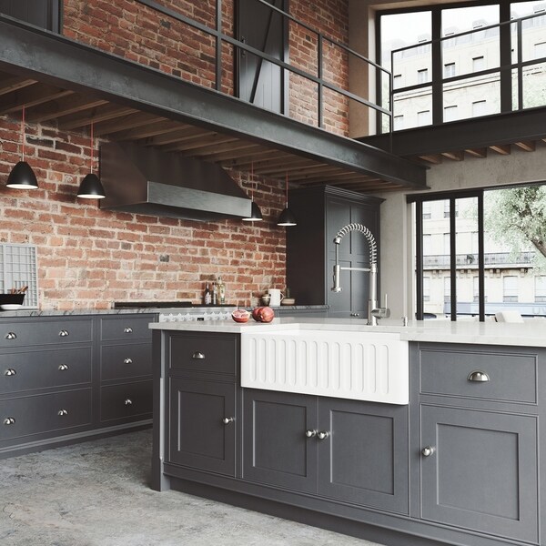 VIGO 33" Handmade Matte Stone Farmhouse Apron Front Kitchen Sink