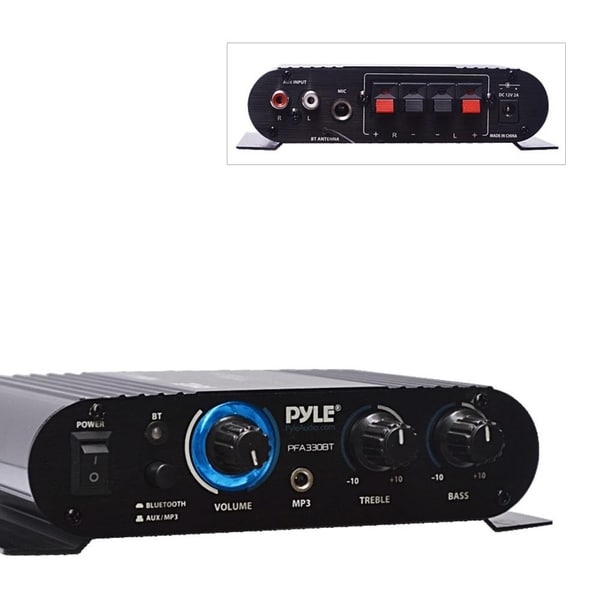 Pyle PFA330BT Bluetooth Mini Blue Compact Amplifier/ Aux (3.5mm) Input/ Push-Type Speaker Terminals/ 90 Watt Amp