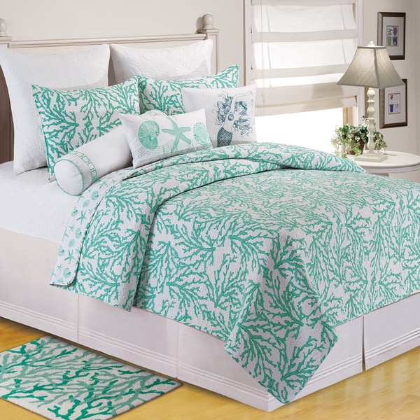 Coral Seafoam Cotton Coastal Quilt (Shams Not Included)