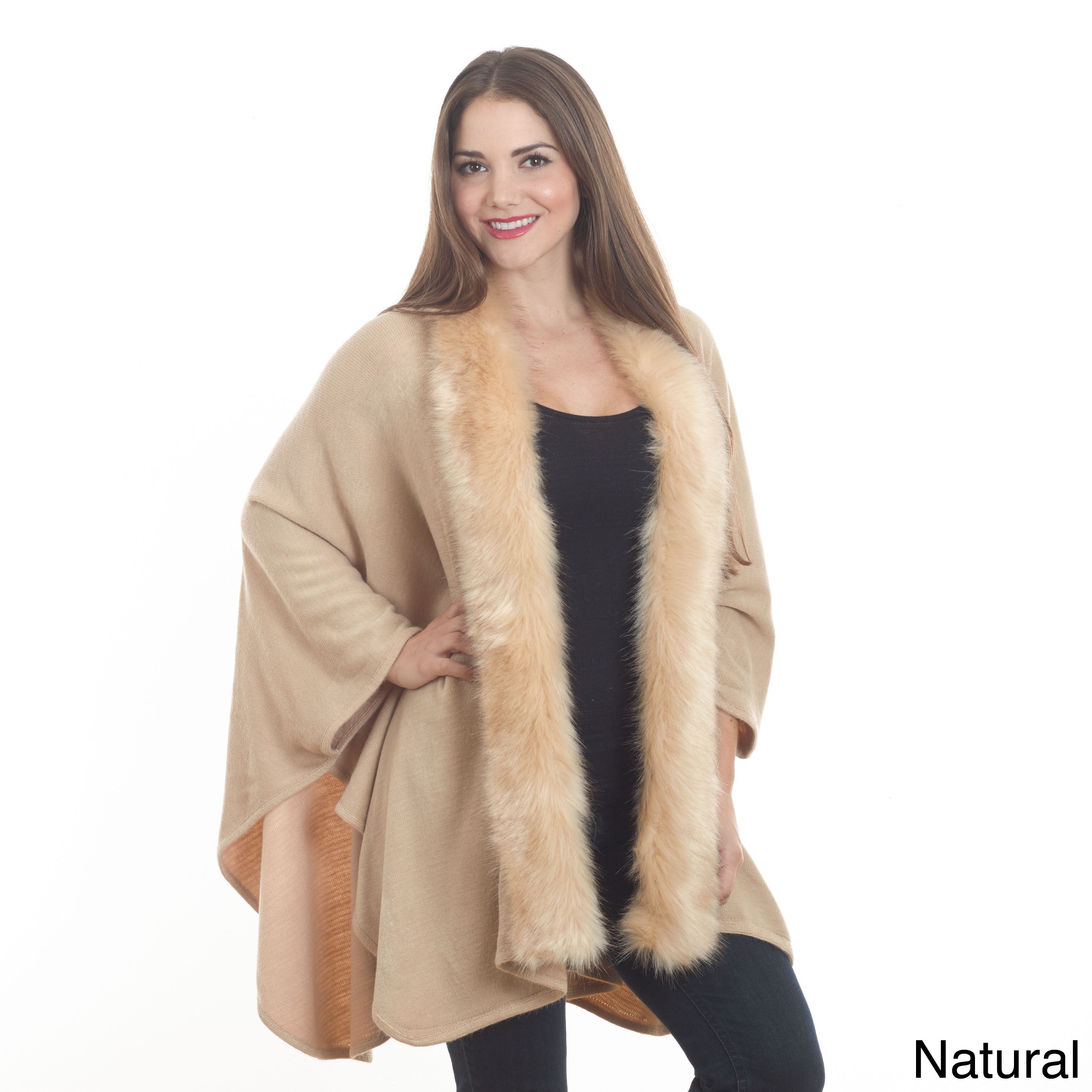 Saro Women's Faux Fur Edged Wrap Natural eBay