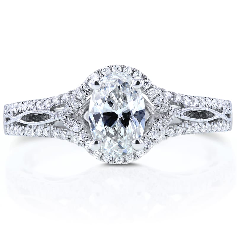 Annello by Kobelli Oval 7/8ct TDW Certified Diamond Engagement Ring 14k White Gold