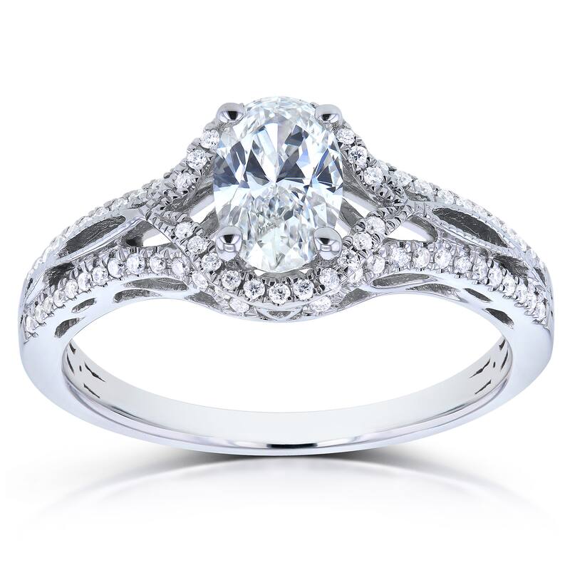 Annello by Kobelli Oval 7/8ct TDW Certified Diamond Engagement Ring 14k White Gold - 7.75