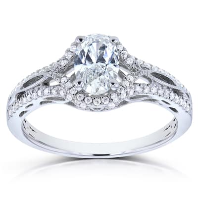 Annello by Kobelli Oval 7/8ct TDW Certified Diamond Engagement Ring 14k White Gold