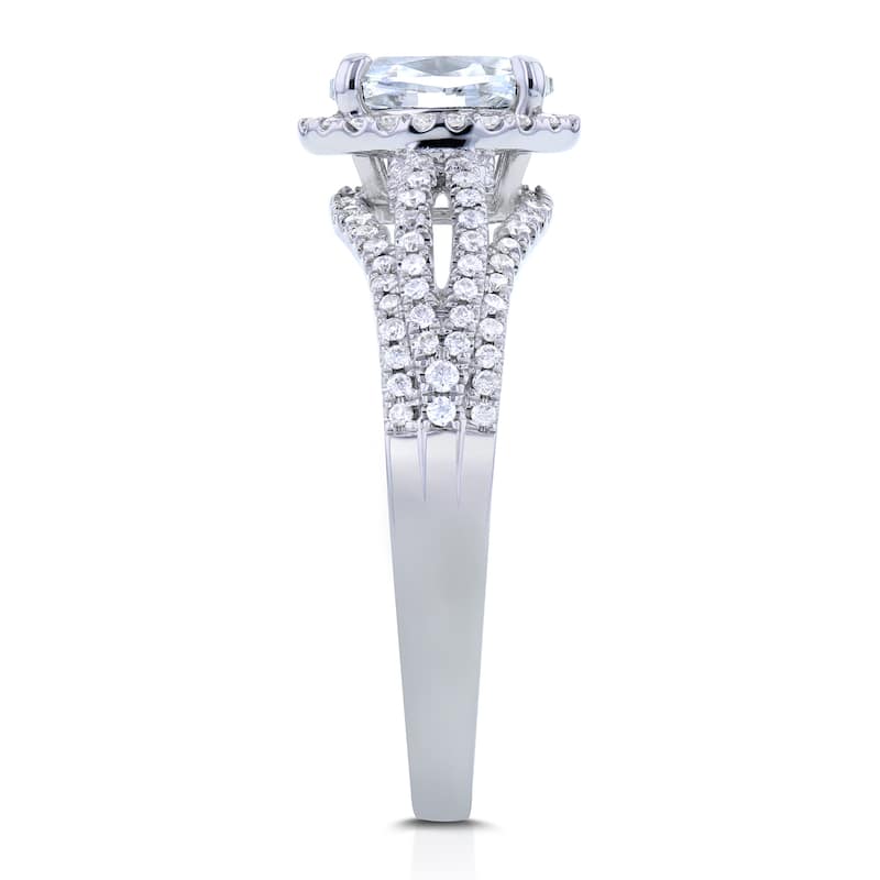 Kobelli 0.96 Carat Natural Diamond Certified 14k Solid White Gold Oval Halo Wide Multi Band Marci Ring (G, SI1)