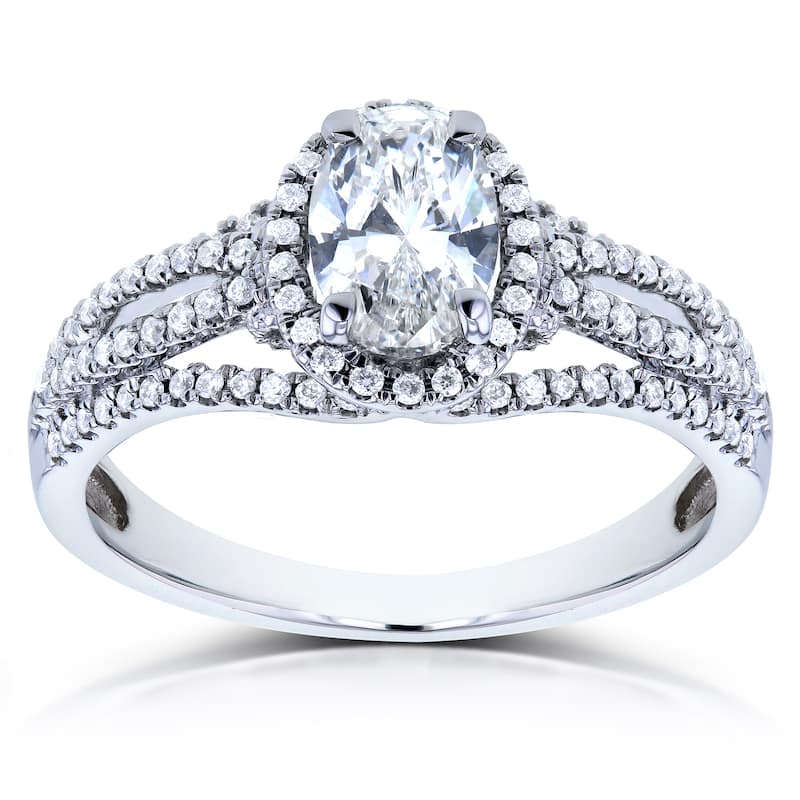 Kobelli 0.96 Carat Natural Diamond Certified 14k Solid White Gold Oval Halo Wide Multi Band Marci Ring (G, SI1)