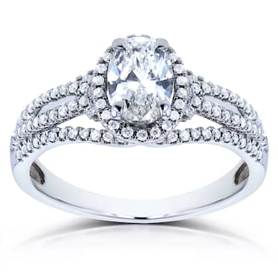 Kobelli 0.96 Carat Natural Diamond Certified 14k Solid White Gold Oval Halo Wide Multi Band Marci Ring (G, SI1)