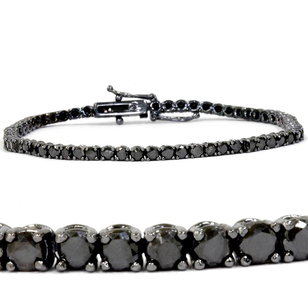 14k White Gold 3ct TDW Black Diamond Tennis Bracelet