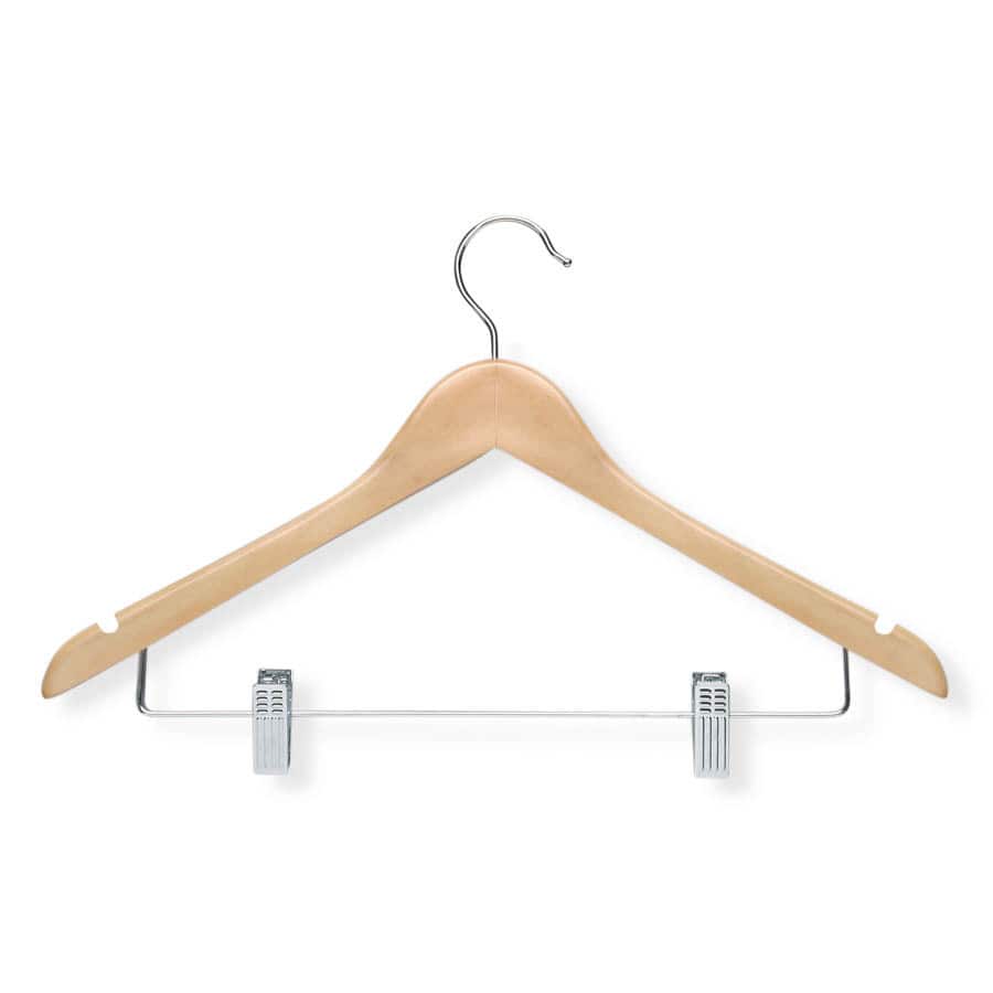 Honey Can Do Maple Finish Basic Suit Hanger with Clips 12-pack