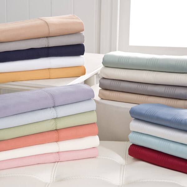 Hemstitch 400 Thread Count Sateen Solid and Striped Cotton Sheet Set
