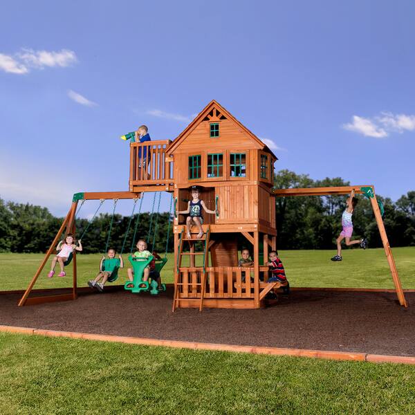 Backyard Discovery Skyfort Ii Brown All Cedar Swing Set Play Backyard Discovery Skyfort Ii Brown