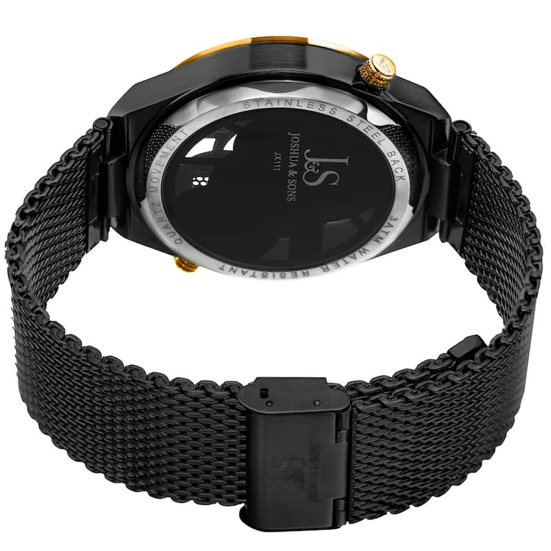 Joshua & Sons Men's Multifunction Stainless Steel Mesh Quartz Black Bracelet Watch - Gold