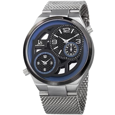 Joshua & Sons Men's Multifunction Stainless Steel Mesh Quartz Silver-Tone Bracelet Watch - Blue