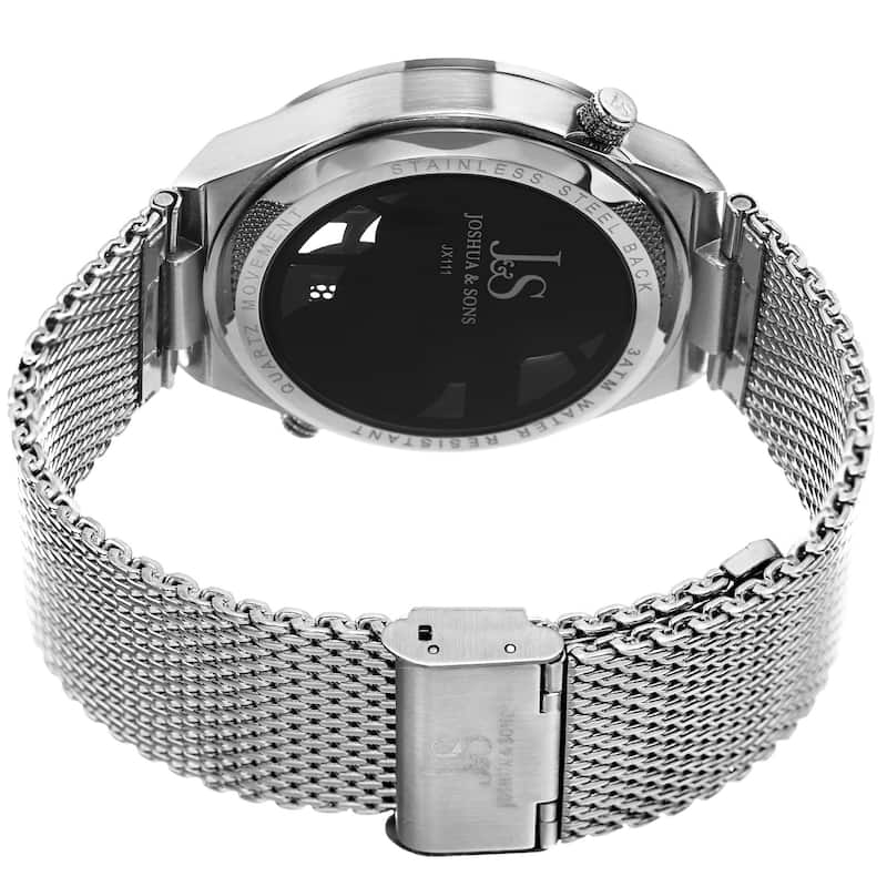 Joshua & Sons Men's Multifunction Stainless Steel Mesh Quartz Silver-Tone Bracelet Watch - Blue
