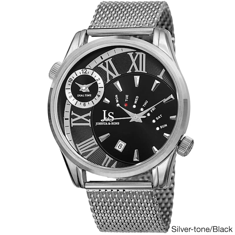 Joshua & Sons Men's Quartz Multifunction Dual Time Stainless Steel Mesh Bracelet Watch - Gold