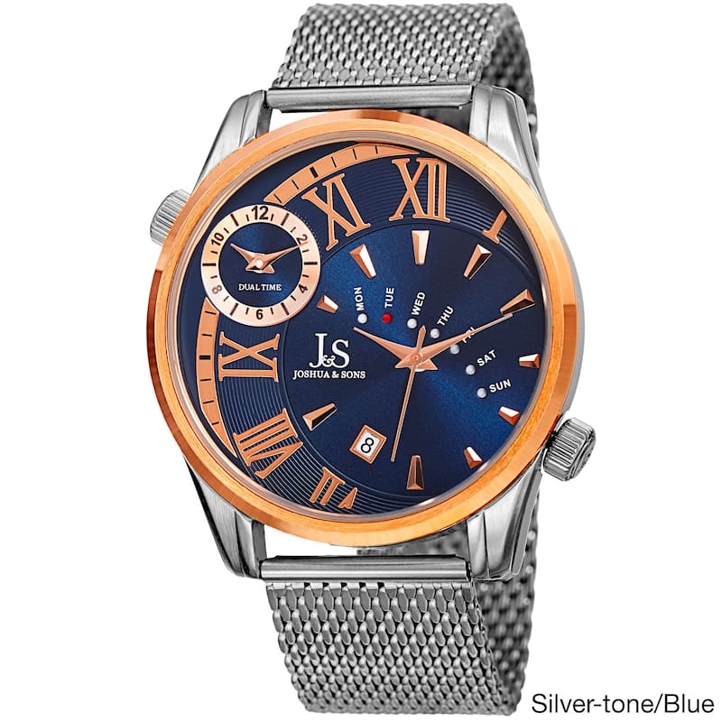 Joshua & Sons Men's Quartz Multifunction Dual Time Stainless Steel Mesh Bracelet Watch - Gold