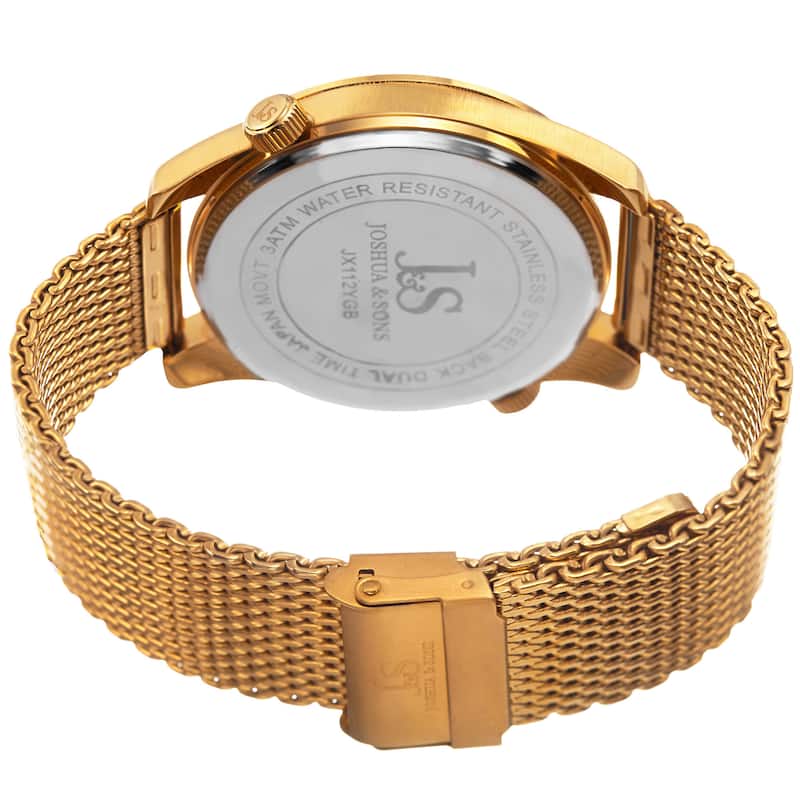 Joshua & Sons Men's Quartz Multifunction Dual Time Stainless Steel Mesh Bracelet Watch - Gold