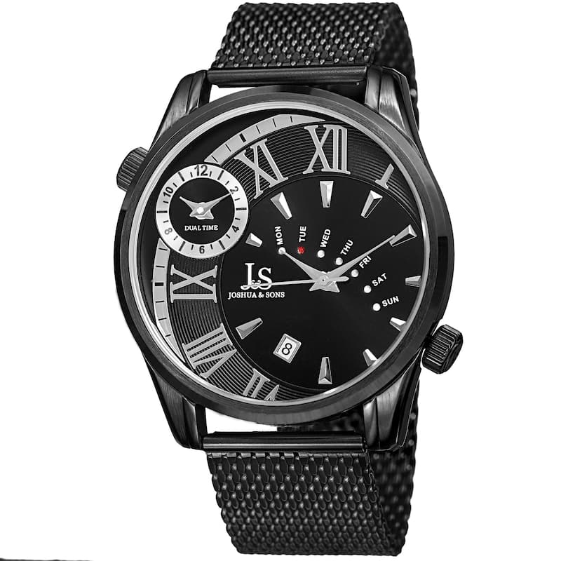 Joshua & Sons Men's Quartz Multifunction Dual Time Stainless Steel Mesh Bracelet Watch - Gold