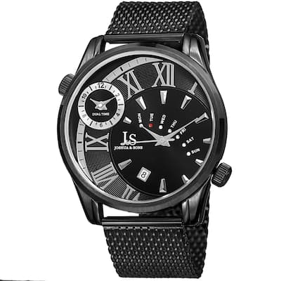 Joshua & Sons Men's Quartz Multifunction Dual Time Stainless Steel Mesh Bracelet Watch - Gold