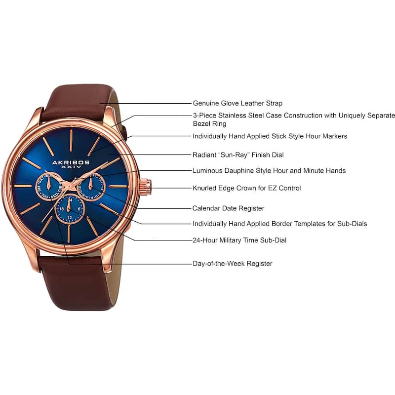 Akribos XXIV Men's Japanese Quartz Multifunction Leather Strap Watch