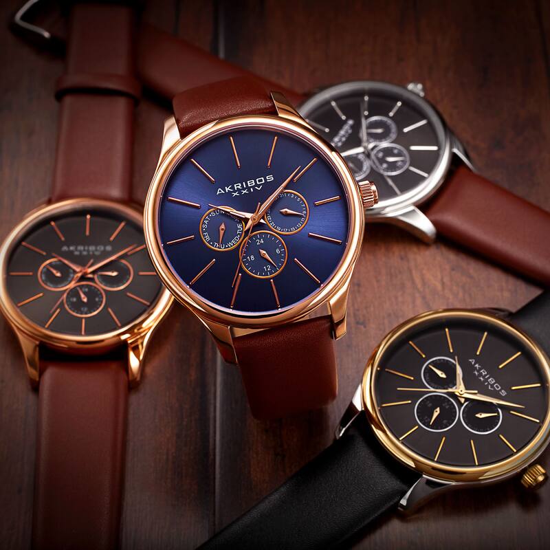 Akribos XXIV Men's Japanese Quartz Multifunction Leather Strap Watch