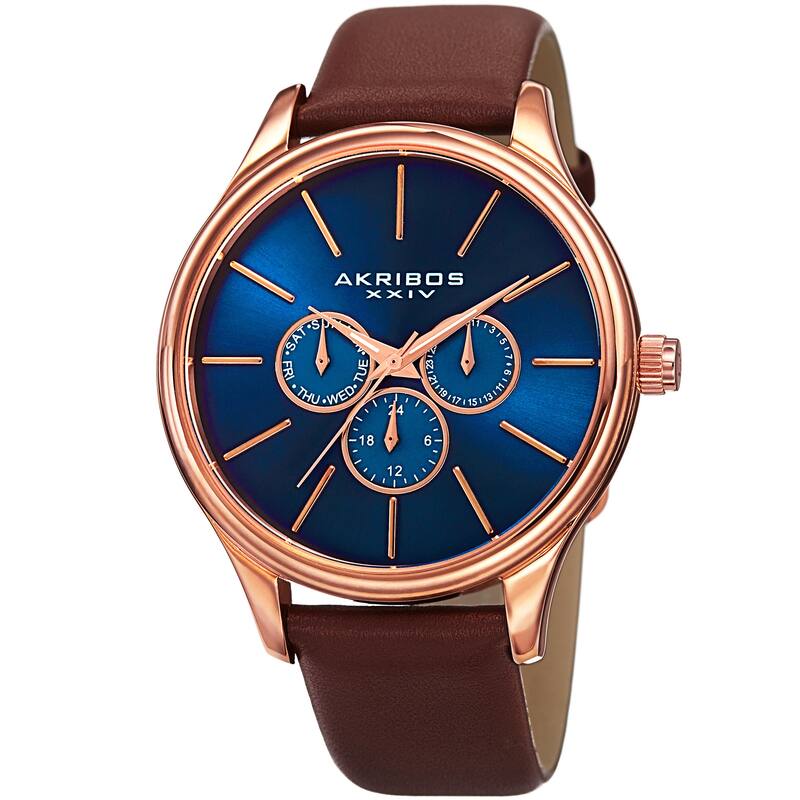 Akribos XXIV Men's Japanese Quartz Multifunction Leather Strap Watch