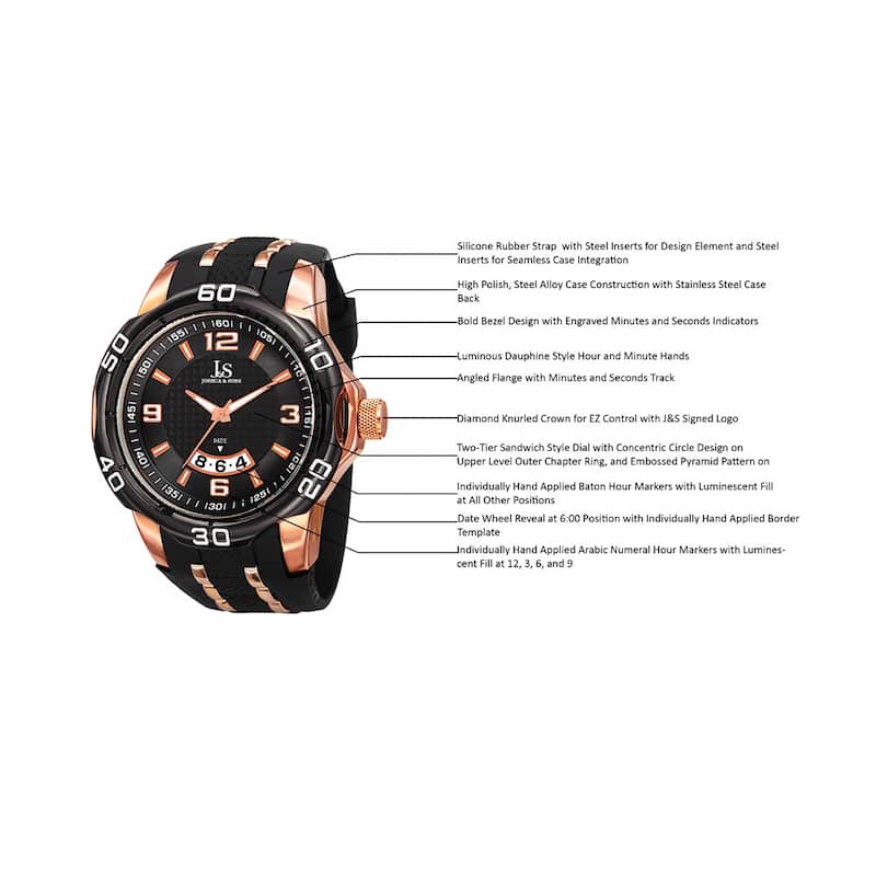Joshua & Sons Men's Swiss Quartz Diamond Date Black Strap Watch