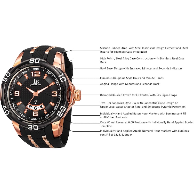 Joshua & Sons Men's Swiss Quartz Diamond Date Black Strap Watch