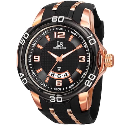 Joshua & Sons Men's Swiss Quartz Diamond Date Black Strap Watch