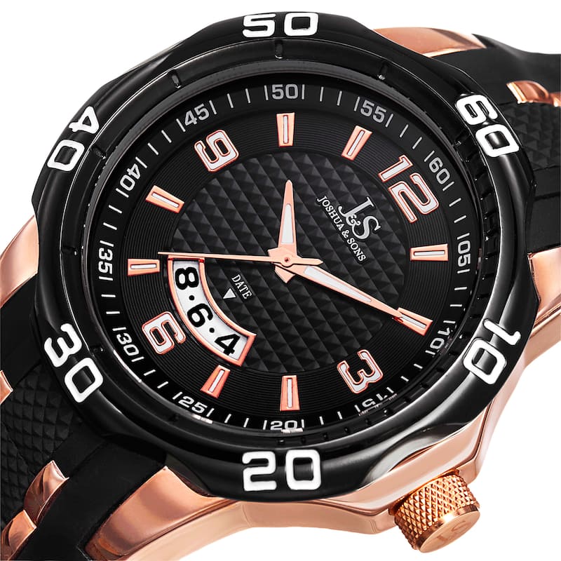 Joshua & Sons Men's Swiss Quartz Diamond Date Black Strap Watch