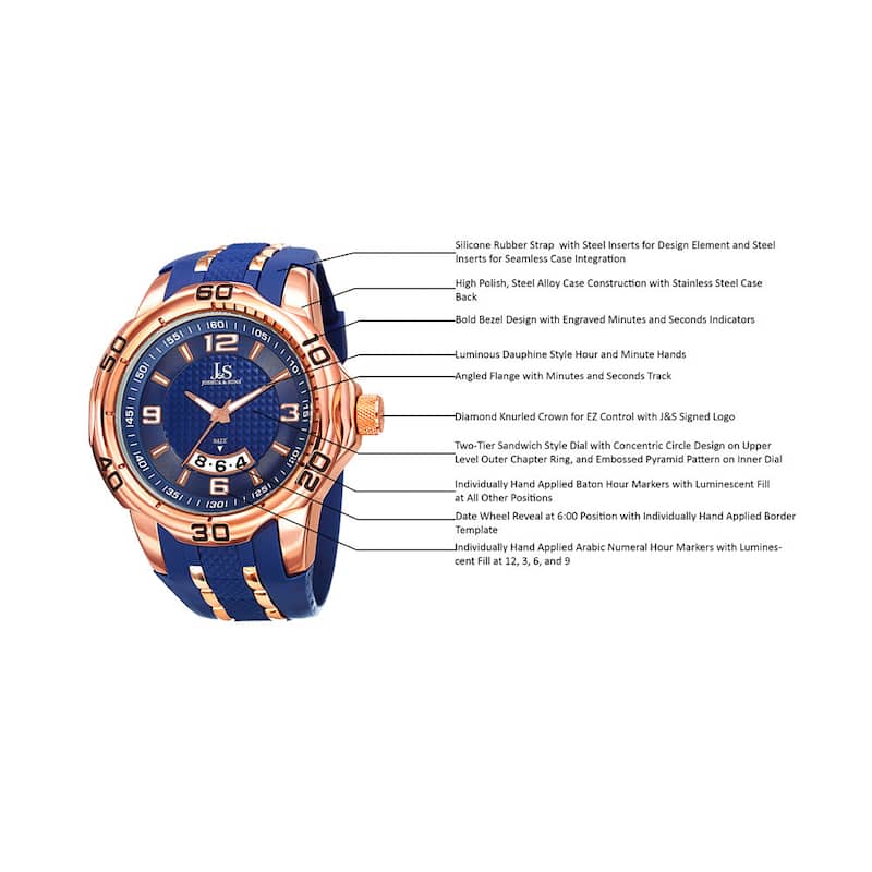 Joshua & Sons Men's Swiss Quartz Diamond Date Blue Strap Watch