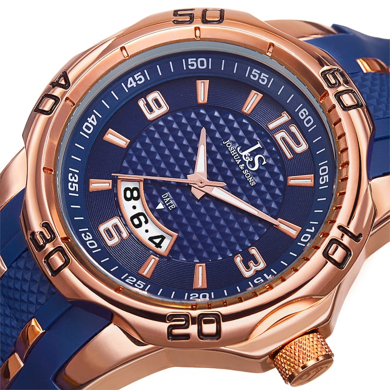 Joshua & Sons Men's Swiss Quartz Diamond Date Blue Strap Watch