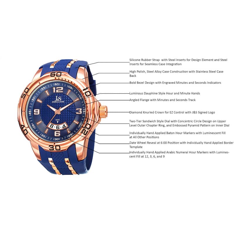 Joshua & Sons Men's Swiss Quartz Diamond Date Blue Strap Watch