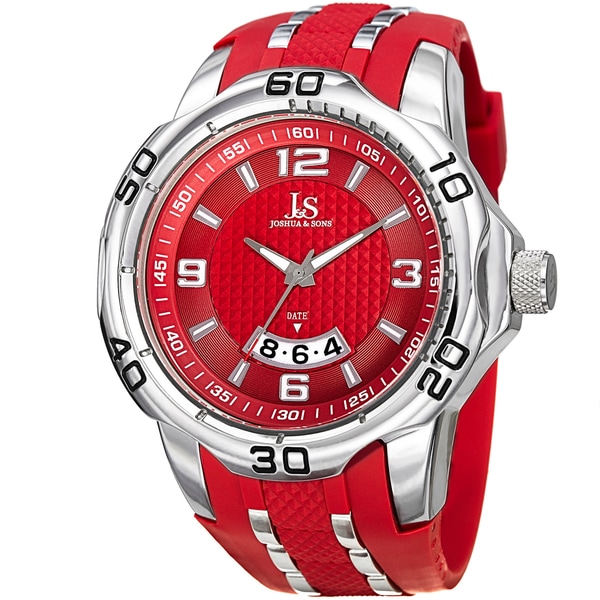 Joshua & Sons Men's Swiss Quartz Diamond Date Red Strap Watch